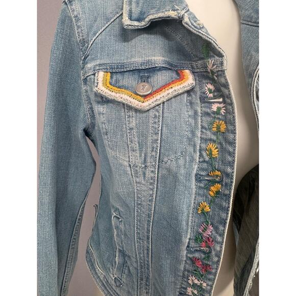 Pilcro Jacket Womens XS Embroidered Denim Boho Floral Anthro Cottagecore - Picture 6 of 14